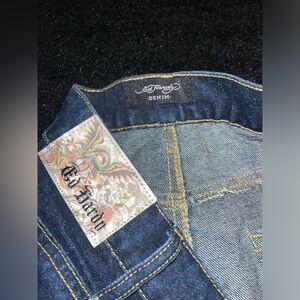 ED Hardy Men Tigers Graphic Loose Fit Dark Blue Jean